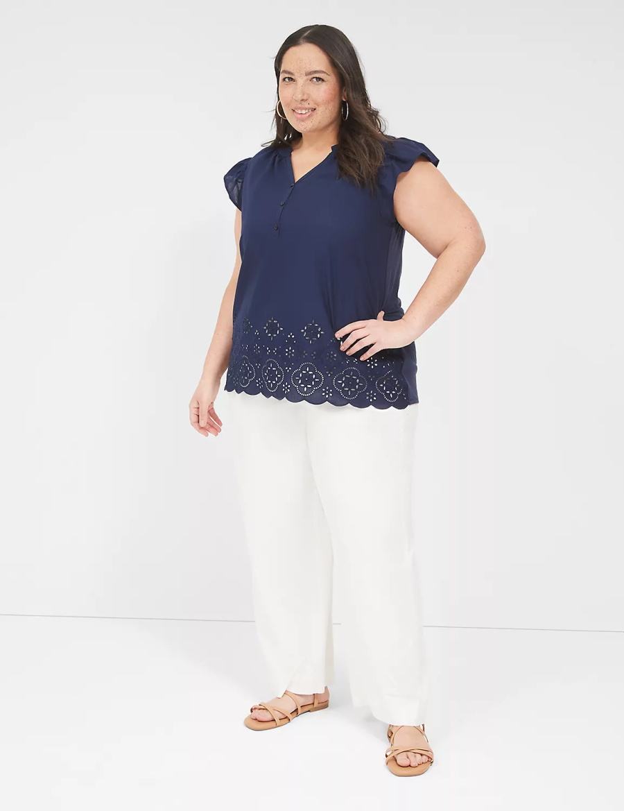 Blue Lane Bryant Flutter-Sleeve Woven-Front Knit Top Women T Shirts | NKY354KO