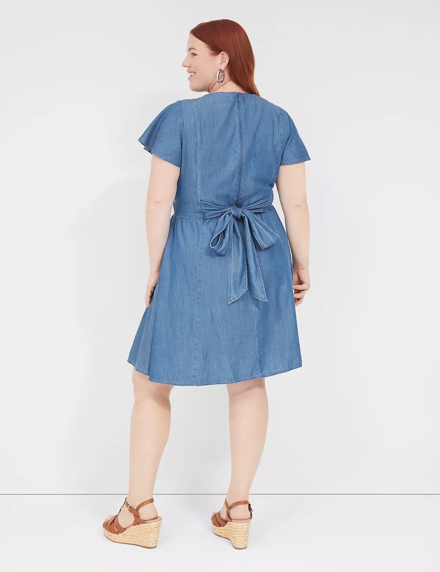 Blue Lane Bryant Lena Denim Surplice-Neck Level-Hem Women Casual Dress | RZN431BG