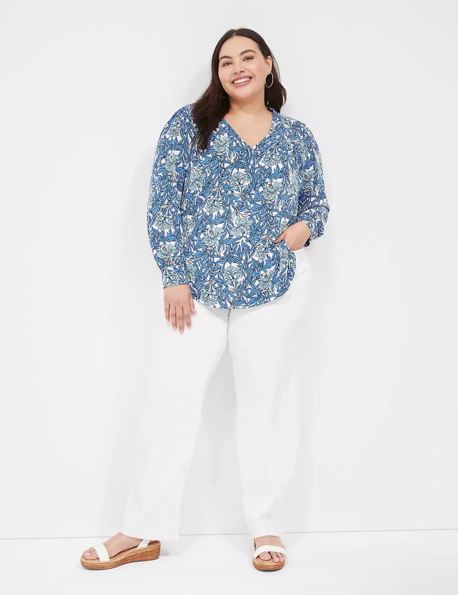 Blue Lane Bryant Long-Sleeve V-Neck Women Blouse | OLA5255XK