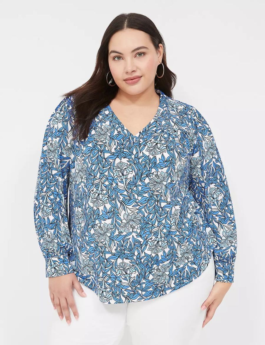 Blue Lane Bryant Long-Sleeve V-Neck Women Blouse | OLA5255XK