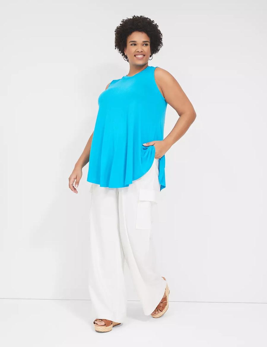 Blue Lane Bryant Max Swing High-Neck Smocked-Shoulder Tunic Women T Shirts | FIP2252PO