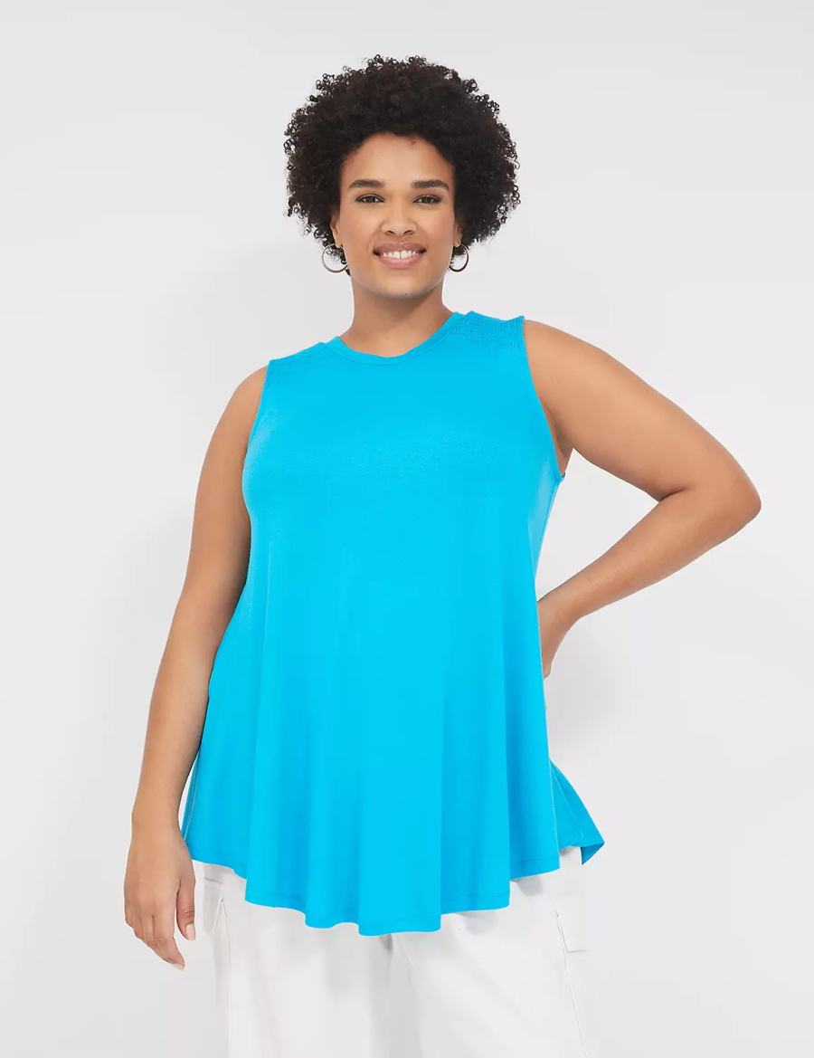 Blue Lane Bryant Max Swing High-Neck Smocked-Shoulder Tunic Women T Shirts | FIP2252PO