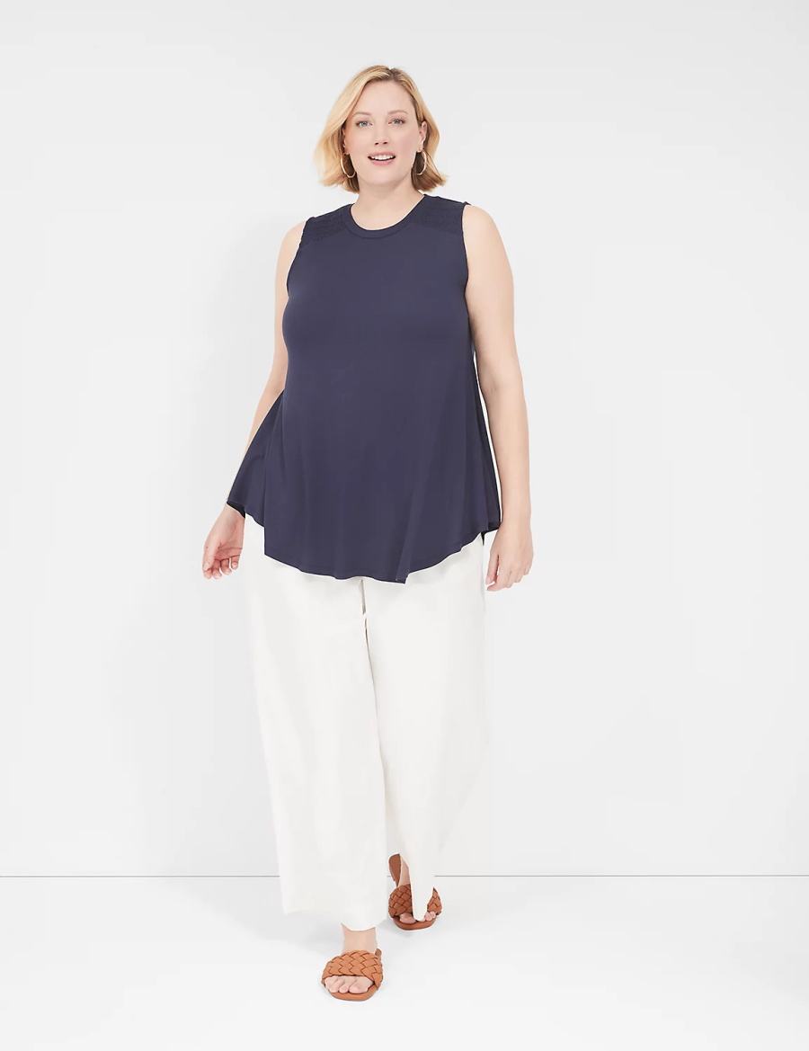 Blue Lane Bryant Max Swing High-Neck Smocked-Shoulder Tunic Women T Shirts | JSI2539VK