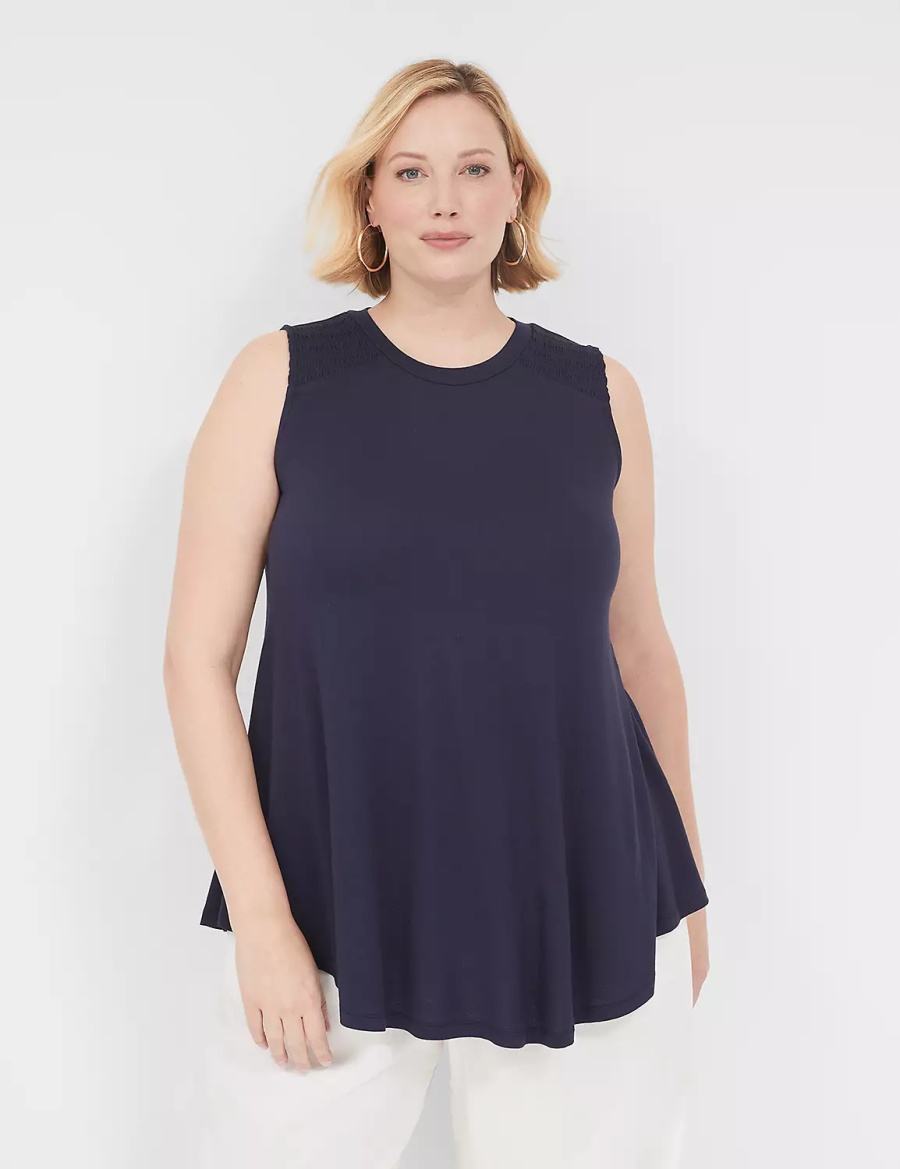 Blue Lane Bryant Max Swing High-Neck Smocked-Shoulder Tunic Women T Shirts | JSI2539VK