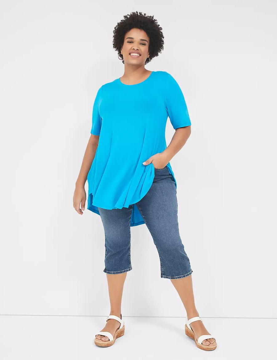 Blue Lane Bryant Max Swing Perfect Sleeve Crew-Neck Tee Women T Shirts | MAL580HF