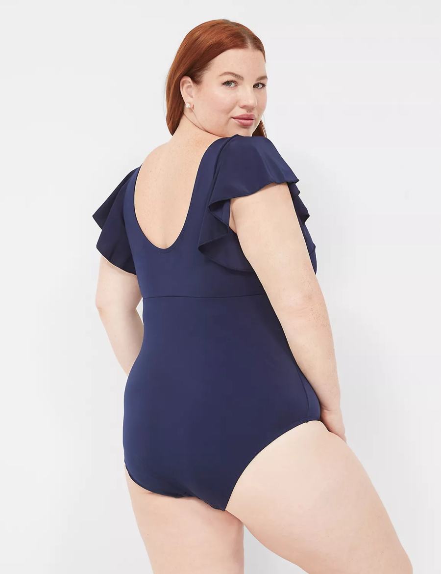 Blue Lane Bryant No-Wire Flutter-Sleeve One-Piece Women Swimsuits | JGO9072IC