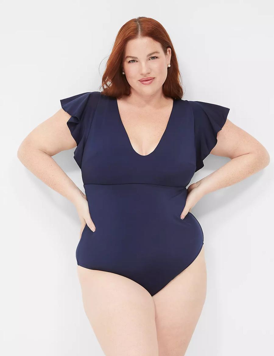 Blue Lane Bryant No-Wire Flutter-Sleeve One-Piece Women Swimsuits | JGO9072IC