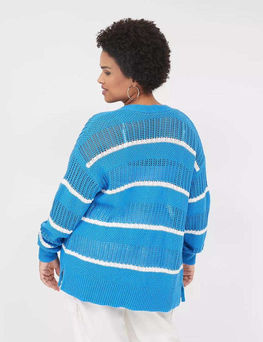 Blue Lane Bryant Open Front Striped Women Cardigan | JSW2898OJ