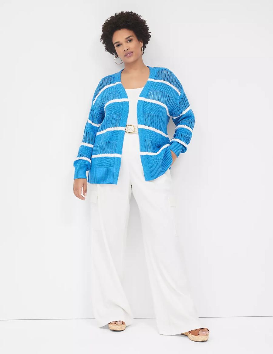 Blue Lane Bryant Open Front Striped Women Cardigan | JSW2898OJ