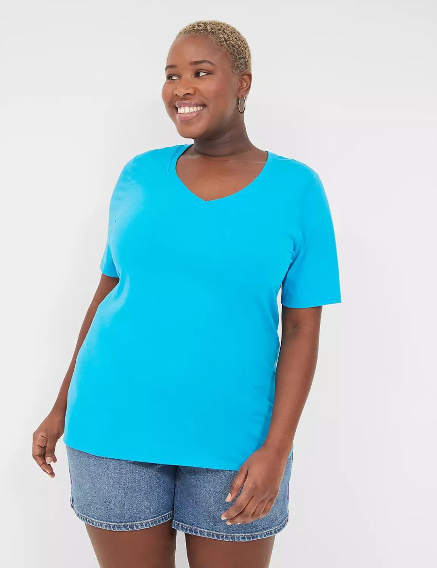 Blue Lane Bryant Perfect Sleeve V-Neck Tee Women T Shirts | VCA1956VP