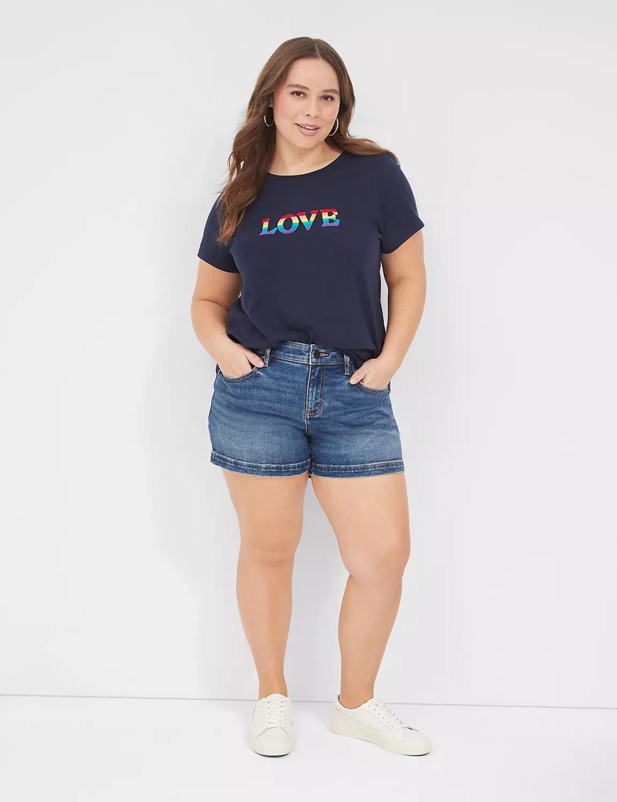 Blue Lane Bryant Pride Embroidered Rainbow Love Graphic Tee Women T Shirts | JCE7392FE