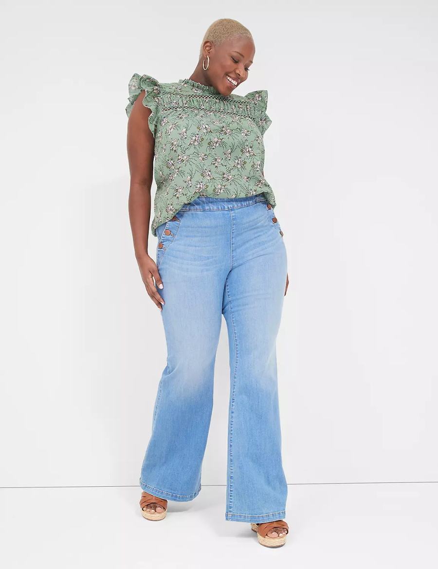 Blue Lane Bryant Pull-On Fit High-Rise Sailor Flare Women Jeans | ZHC746KZ