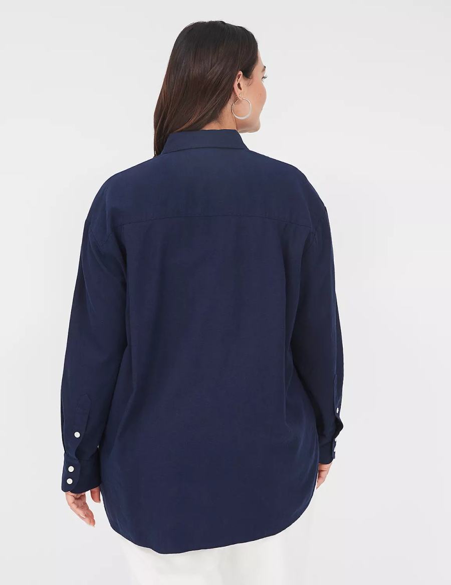 Blue Lane Bryant Relaxed Linen Button-Down Women Shirts | XUK1280JB