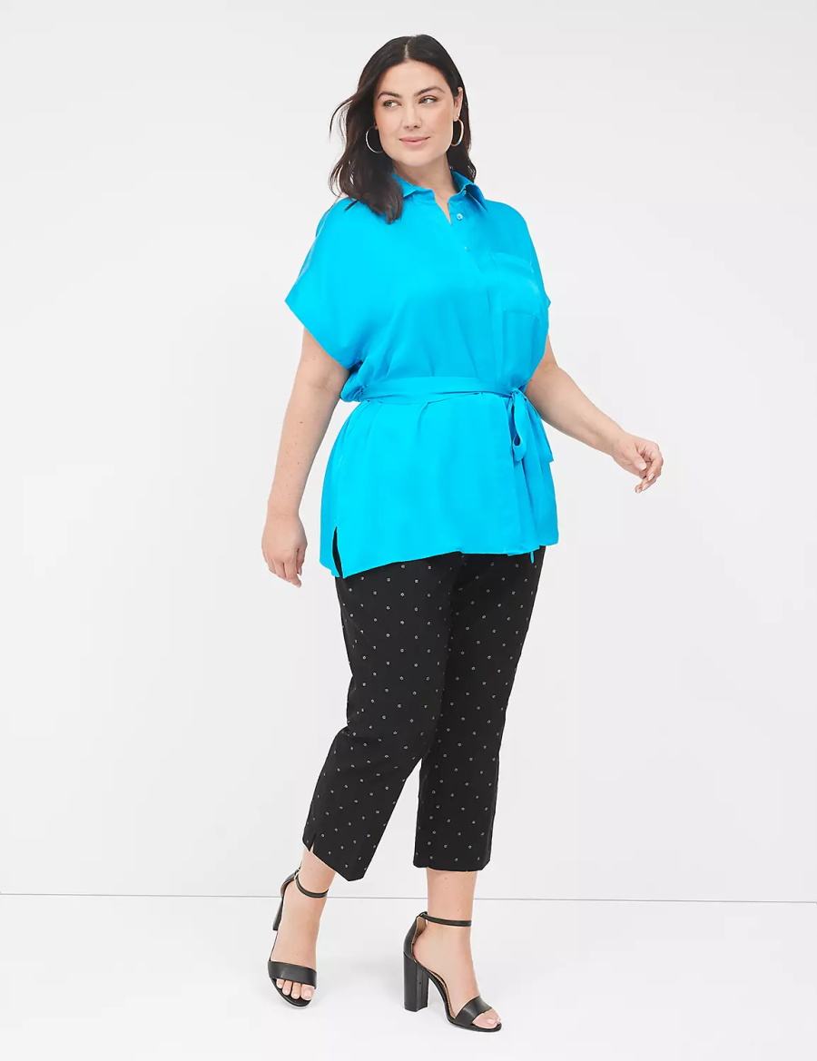 Blue Lane Bryant Relaxed Satin Dolman-Sleeve Button-Front Tunic Women Shirts | QRN6790YX