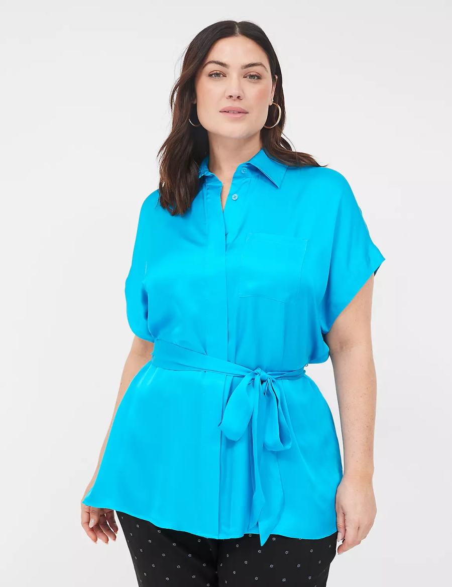 Blue Lane Bryant Relaxed Satin Dolman-Sleeve Button-Front Tunic Women Shirts | QRN6790YX