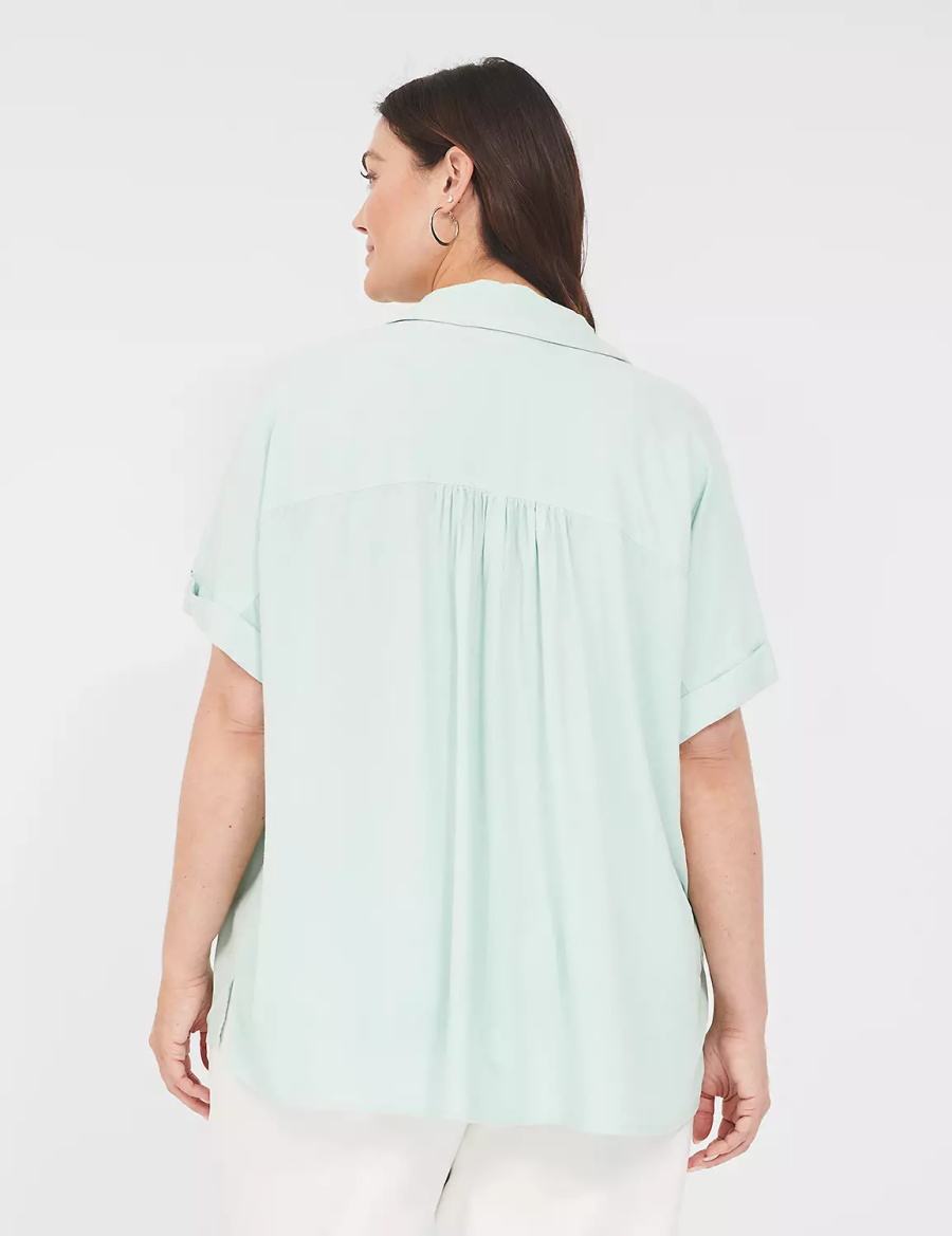 Blue Lane Bryant Relaxed Short-Sleeve Button-Front Women Shirts | QCX2787VG