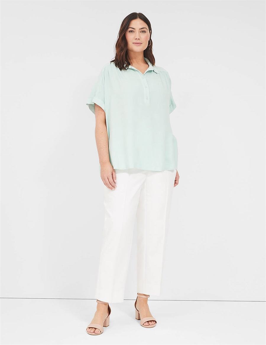 Blue Lane Bryant Relaxed Short-Sleeve Button-Front Women Shirts | QCX2787VG