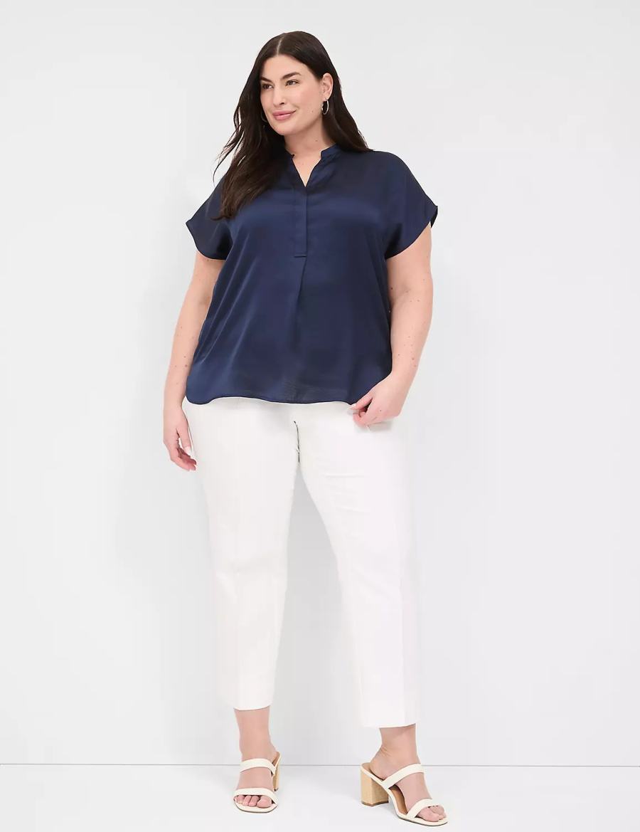 Blue Lane Bryant Relaxed Split-Neck Popover Women Blouse | SIW4095ZK