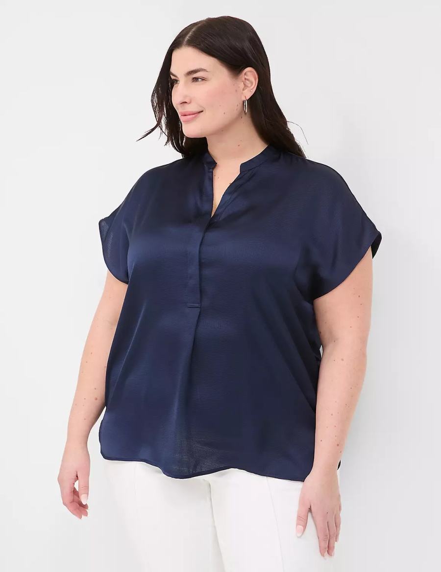 Blue Lane Bryant Relaxed Split-Neck Popover Women Blouse | SIW4095ZK