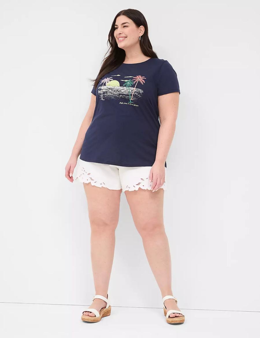 Blue Lane Bryant Rhinestone Palm Trees & Ocean Breeze Graphic Tee Women T Shirts | FTO5340NN