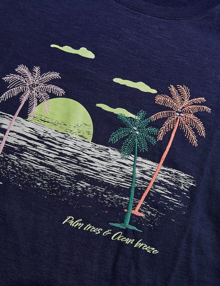 Blue Lane Bryant Rhinestone Palm Trees & Ocean Breeze Graphic Tee Women T Shirts | FTO5340NN