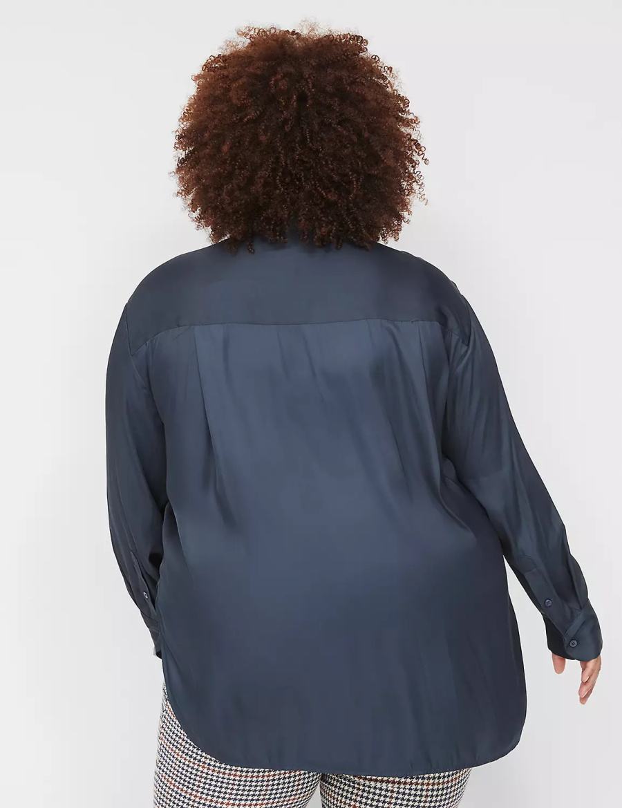 Blue Lane Bryant Satin Button-Down Boyfriend Women Shirts | YRV9299XR