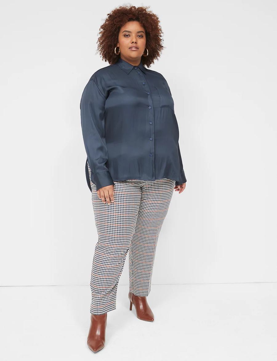 Blue Lane Bryant Satin Button-Down Boyfriend Women Shirts | YRV9299XR