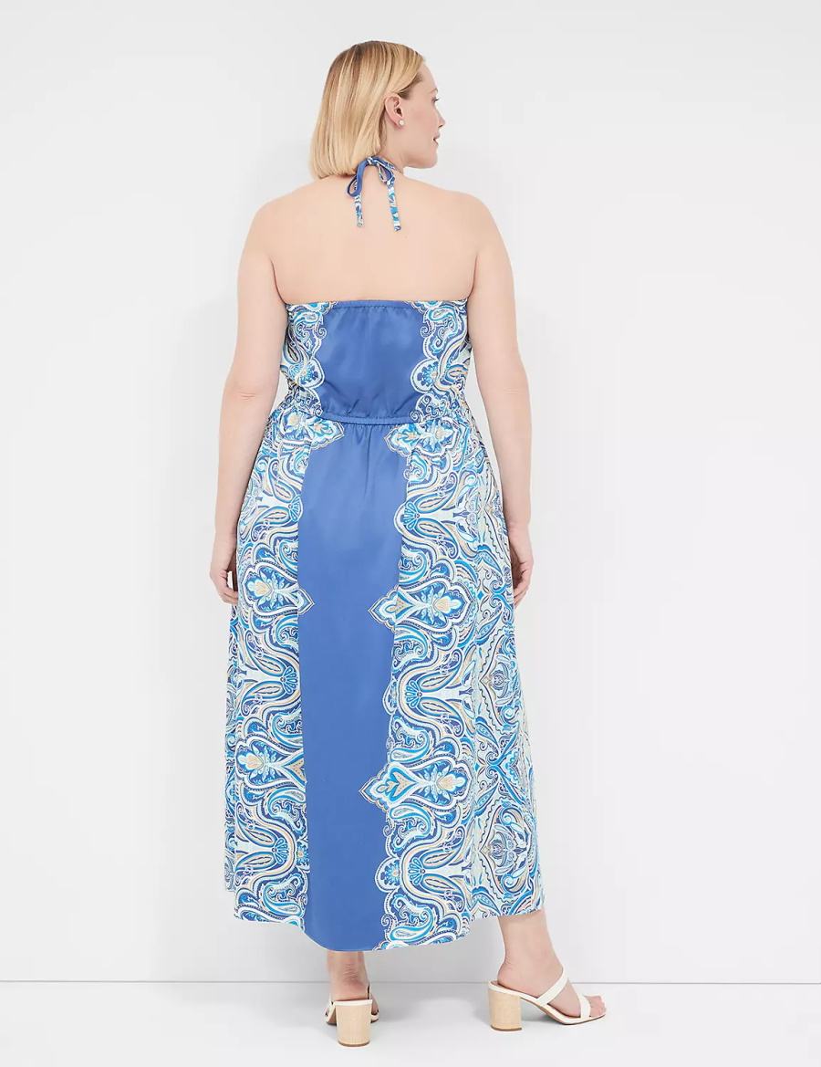 Blue Lane Bryant Satin Halter-Neck Women Maxi Dress | FUO5942UL