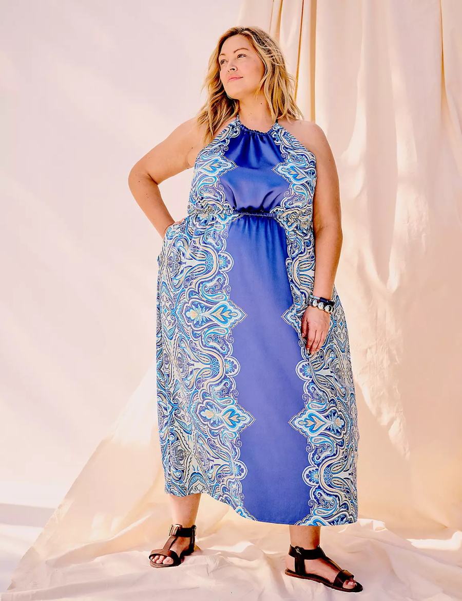 Blue Lane Bryant Satin Halter-Neck Women Maxi Dress | FUO5942UL