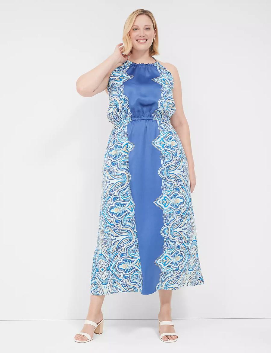 Blue Lane Bryant Satin Halter-Neck Women Maxi Dress | FUO5942UL