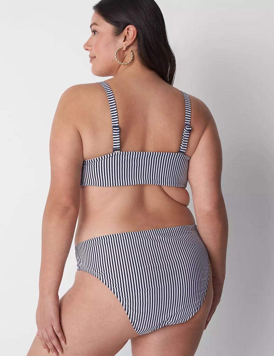 Blue Lane Bryant Seersucker High-Leg Cheeky Swim Women Bikini Bottom | DKC9085SW