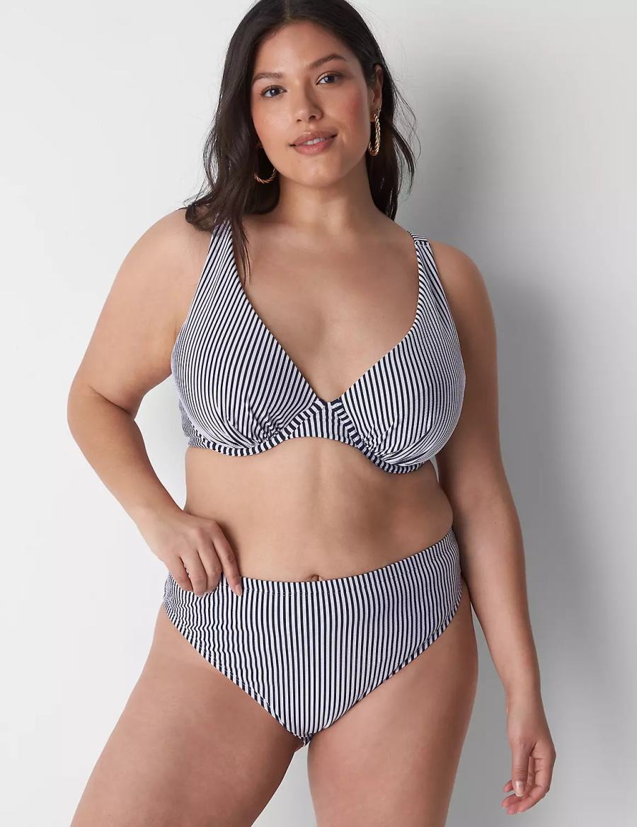 Blue Lane Bryant Seersucker High-Leg Cheeky Swim Women Bikini Bottom | DKC9085SW