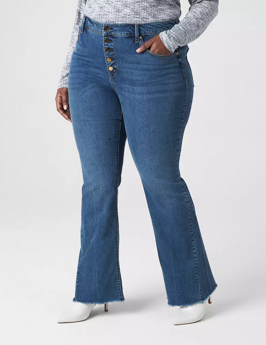 Blue Lane Bryant Seven7 High-Rise Flare With Raw Hem Women Jeans | MJD7870IR