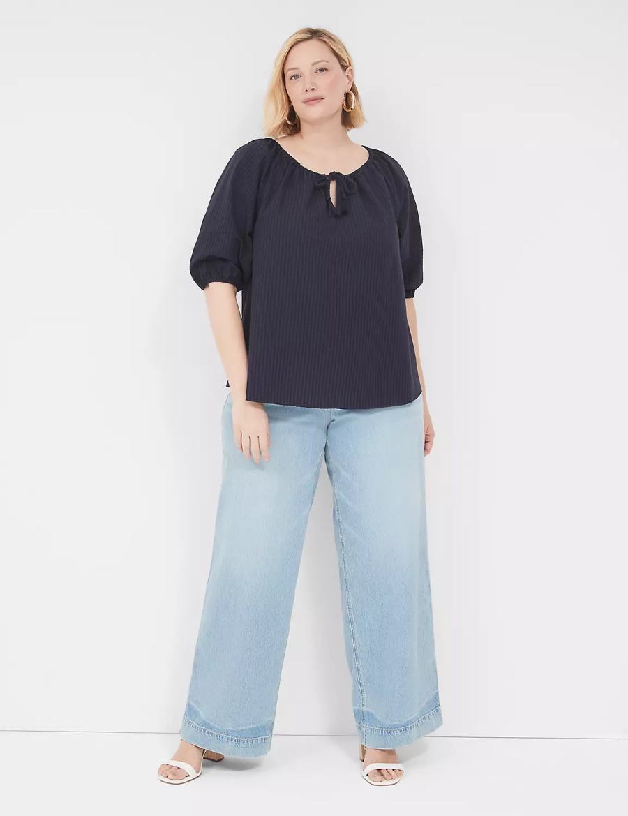 Blue Lane Bryant Short-Sleeve Split-Neck Popover Women Blouse | YSR8377QJ