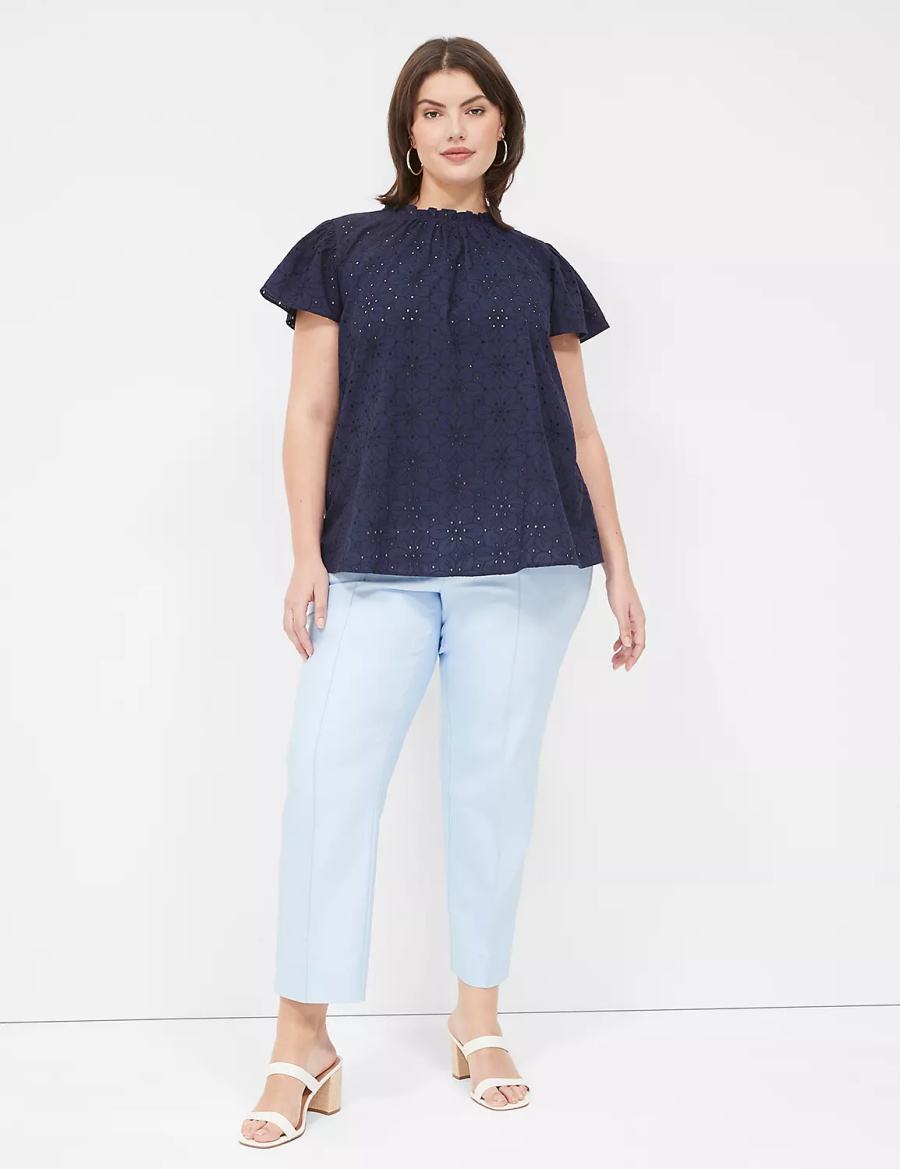 Blue Lane Bryant Subtle Swing Cap Ruffle-Sleeve Eyelet & Knit Top Women T Shirts | ZTT4349UU