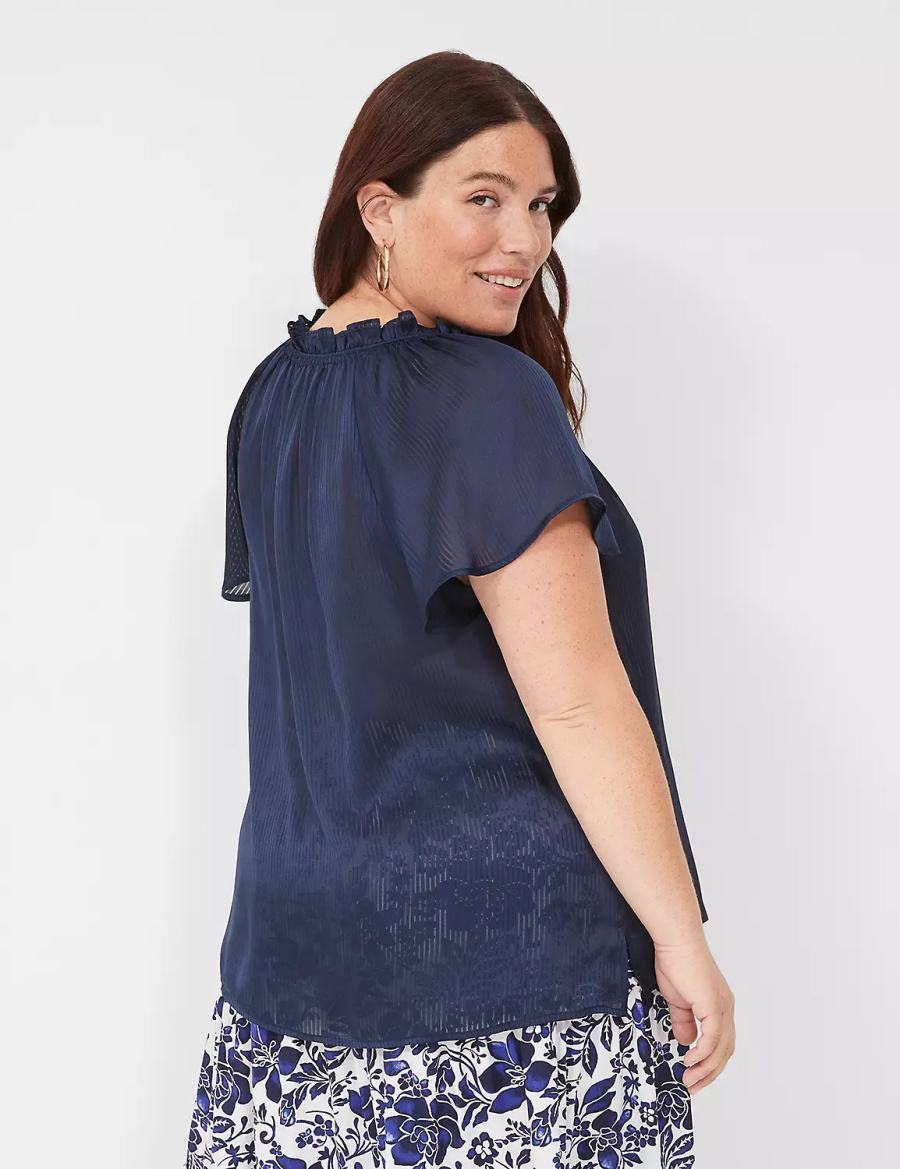 Blue Lane Bryant Swing Cap-Sleeve Tie-Front Women Blouse | YAU1921UO