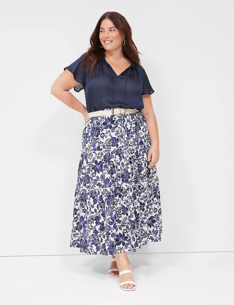 Blue Lane Bryant Swing Cap-Sleeve Tie-Front Women Blouse | YAU1921UO