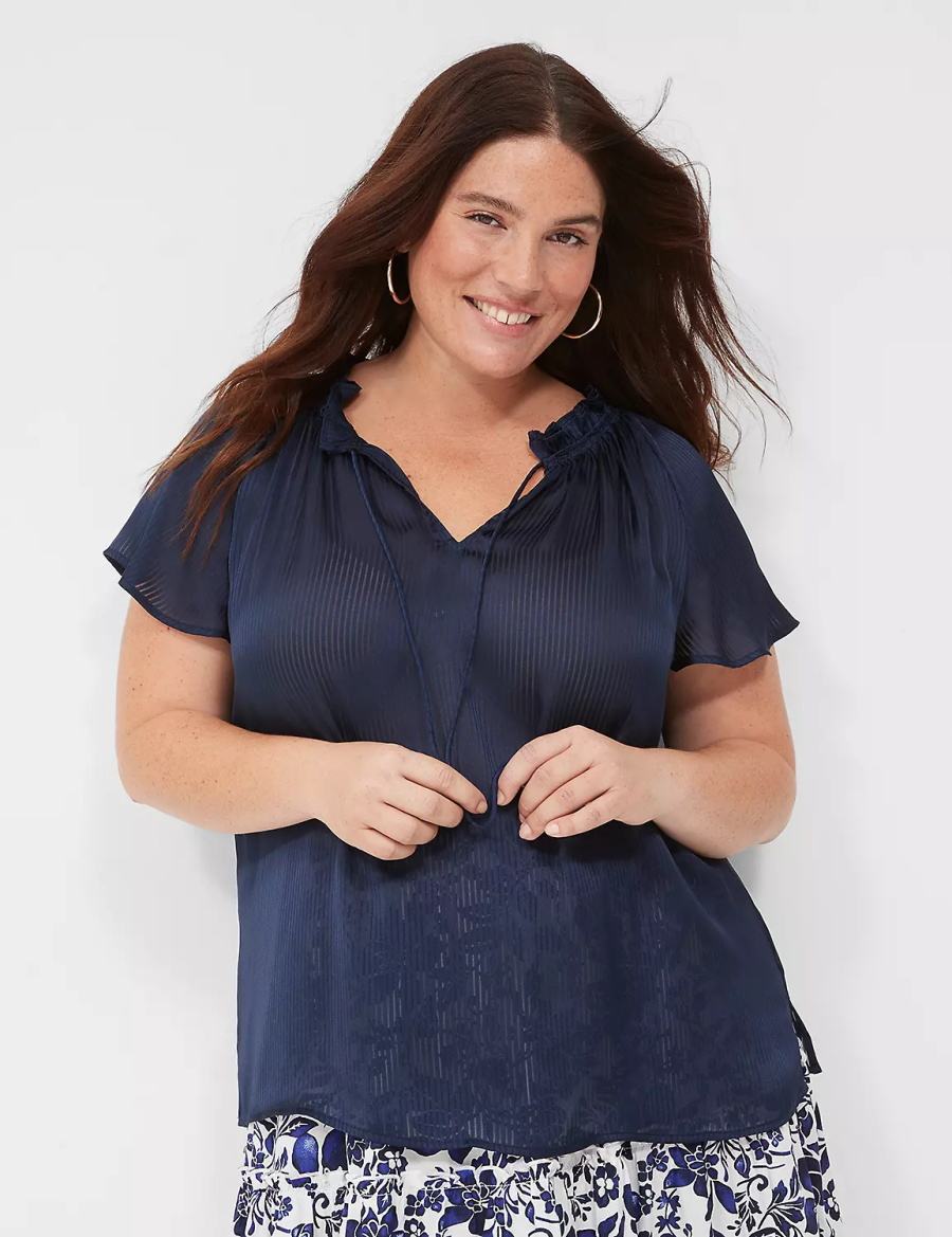 Blue Lane Bryant Swing Cap-Sleeve Tie-Front Women Blouse | YAU1921UO