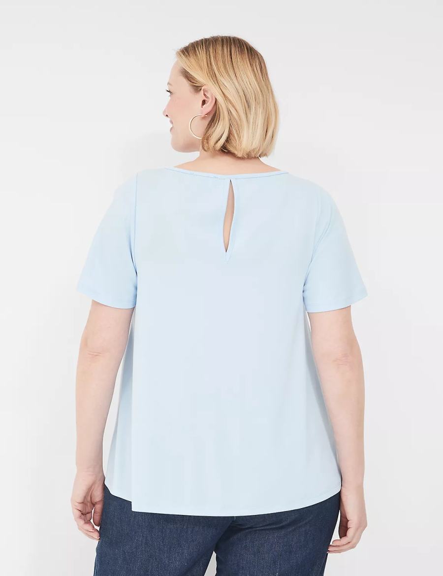 Blue Lane Bryant Swing Flutter-Sleeve Smocked-Yoke Top Women T Shirts | JYT4214ZM