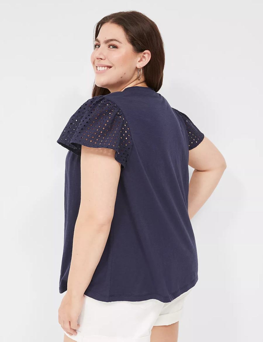 Blue Lane Bryant Swing Flutter Sleeve Eyelet & Knit Tee Women T Shirts | OSN6783EI