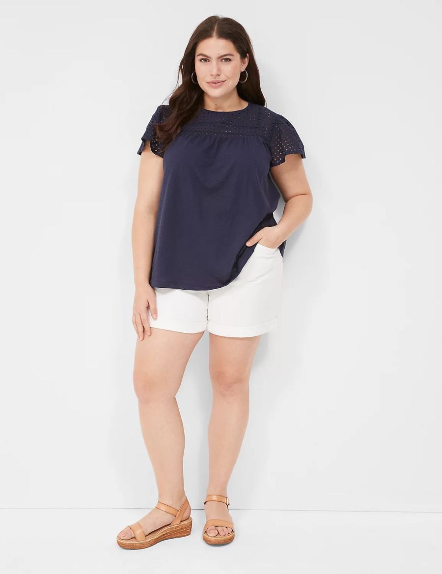 Blue Lane Bryant Swing Flutter Sleeve Eyelet & Knit Tee Women T Shirts | OSN6783EI