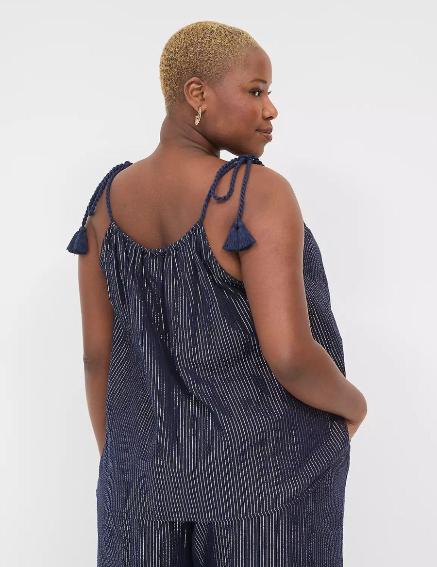 Blue Lane Bryant Swing Lurex Gauze Tie-Strap Scoop-Neck Women Tank Top | ZOX8522NG