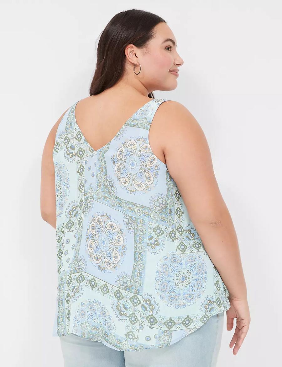 Blue Lane Bryant Swing V-Neck Single-Layer Chiffon Women Tank Top | VTK3375TS