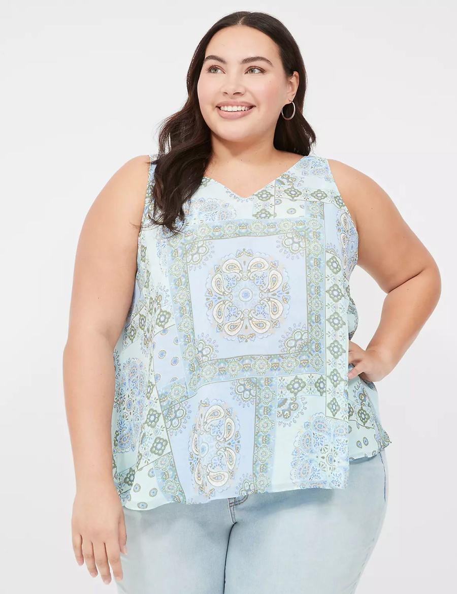 Blue Lane Bryant Swing V-Neck Single-Layer Chiffon Women Tank Top | VTK3375TS