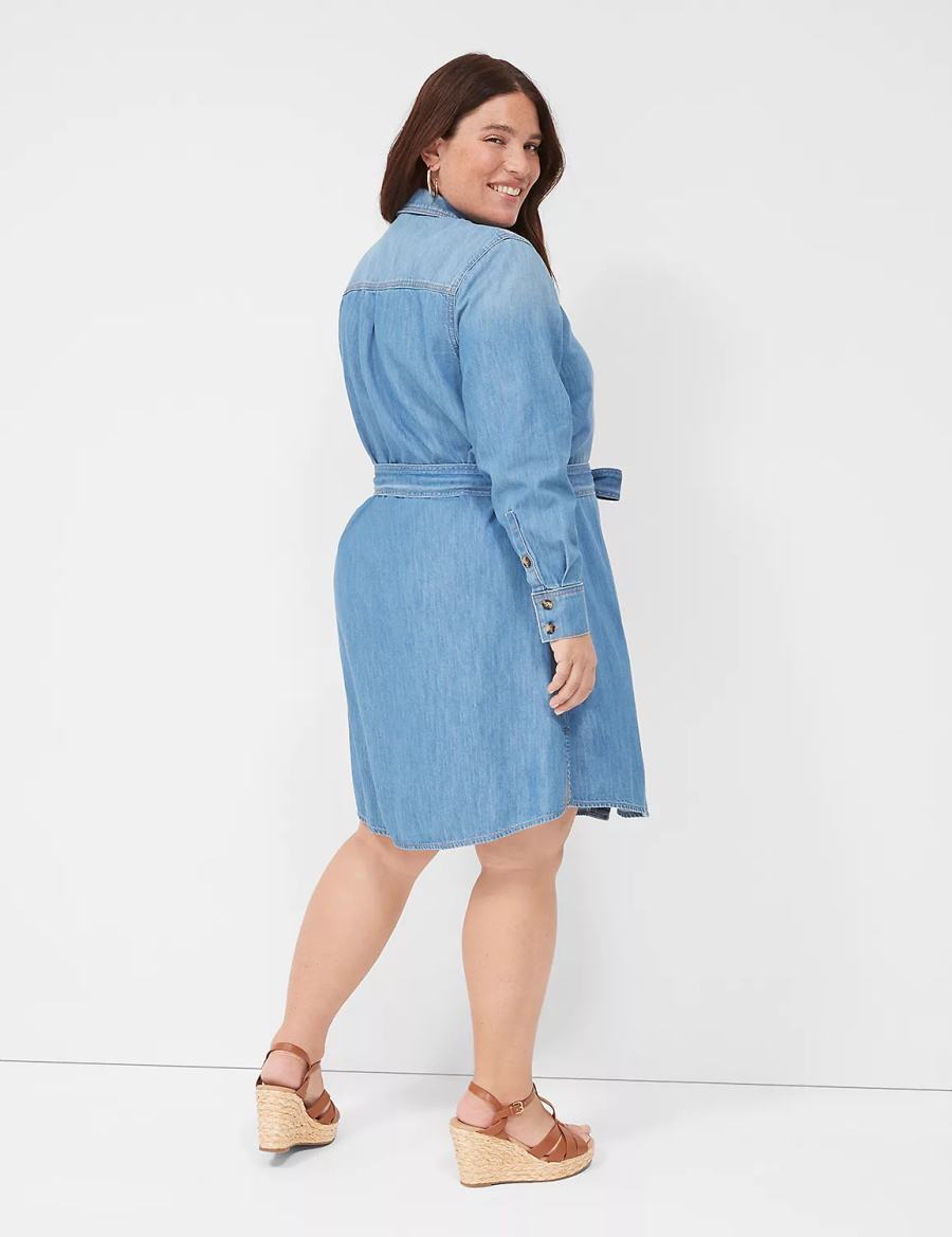 Blue Lane Bryant Tie-Waist Denim Women Shirt Dress | TWZ8443HZ