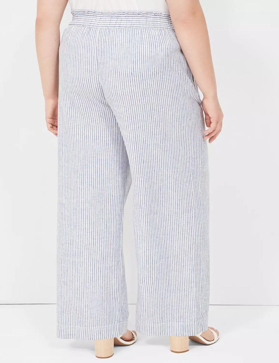 Blue Stripes Lane Bryant Linen Stripe Wide Leg Women Pants | RWE7446TE