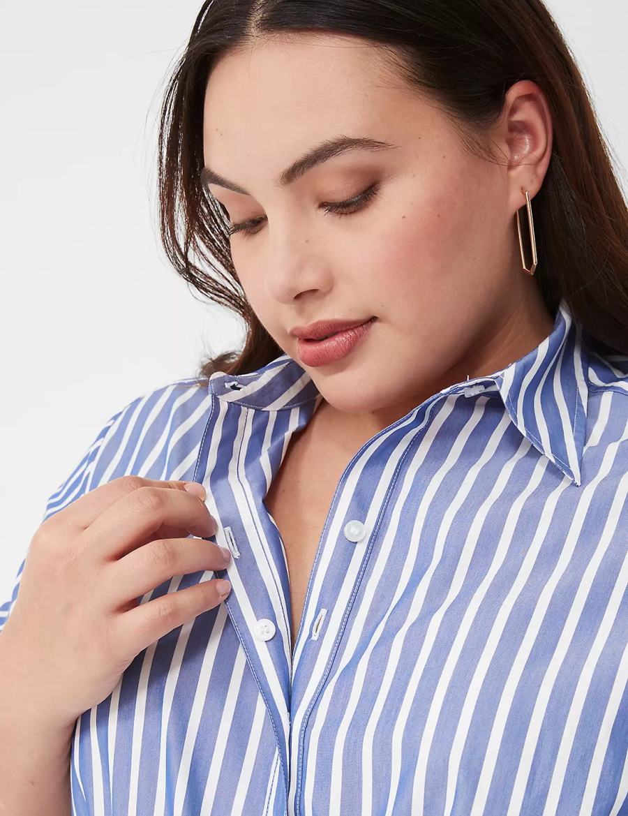 Blue Stripes Lane Bryant Long-Sleeveed Midi Women Shirt Dress | DJQ8389RD