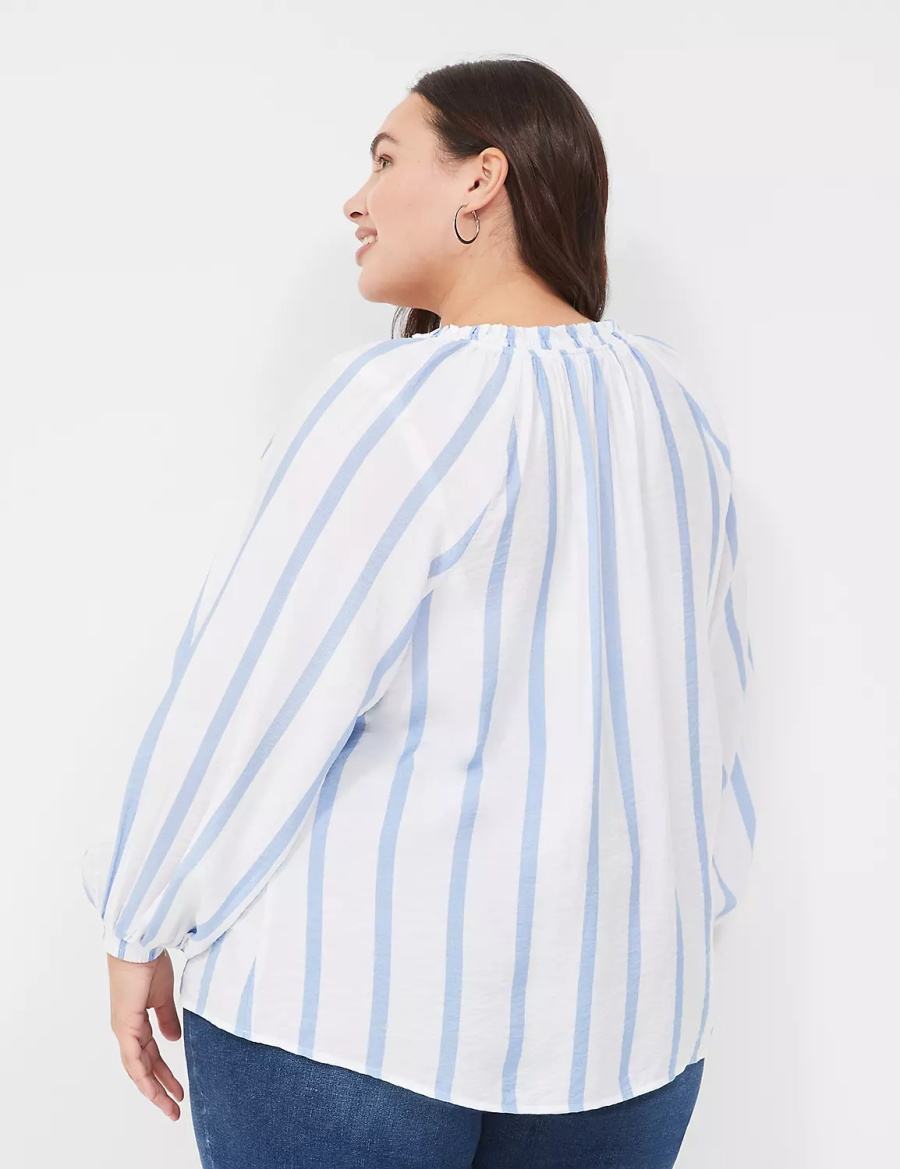 Blue Stripes Lane Bryant Swing-Sleeve Popover Women Blouse | IDE502AQ