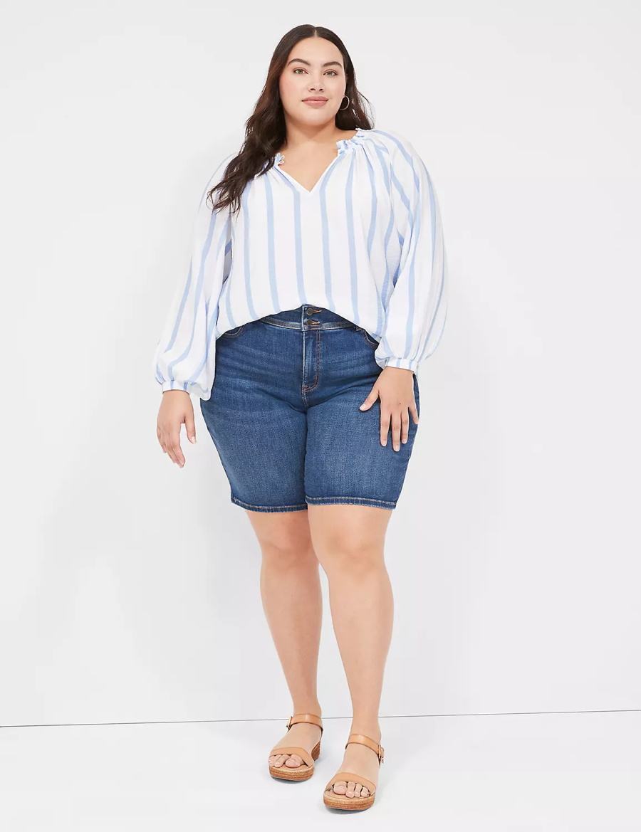 Blue Stripes Lane Bryant Swing-Sleeve Popover Women Blouse | IDE502AQ