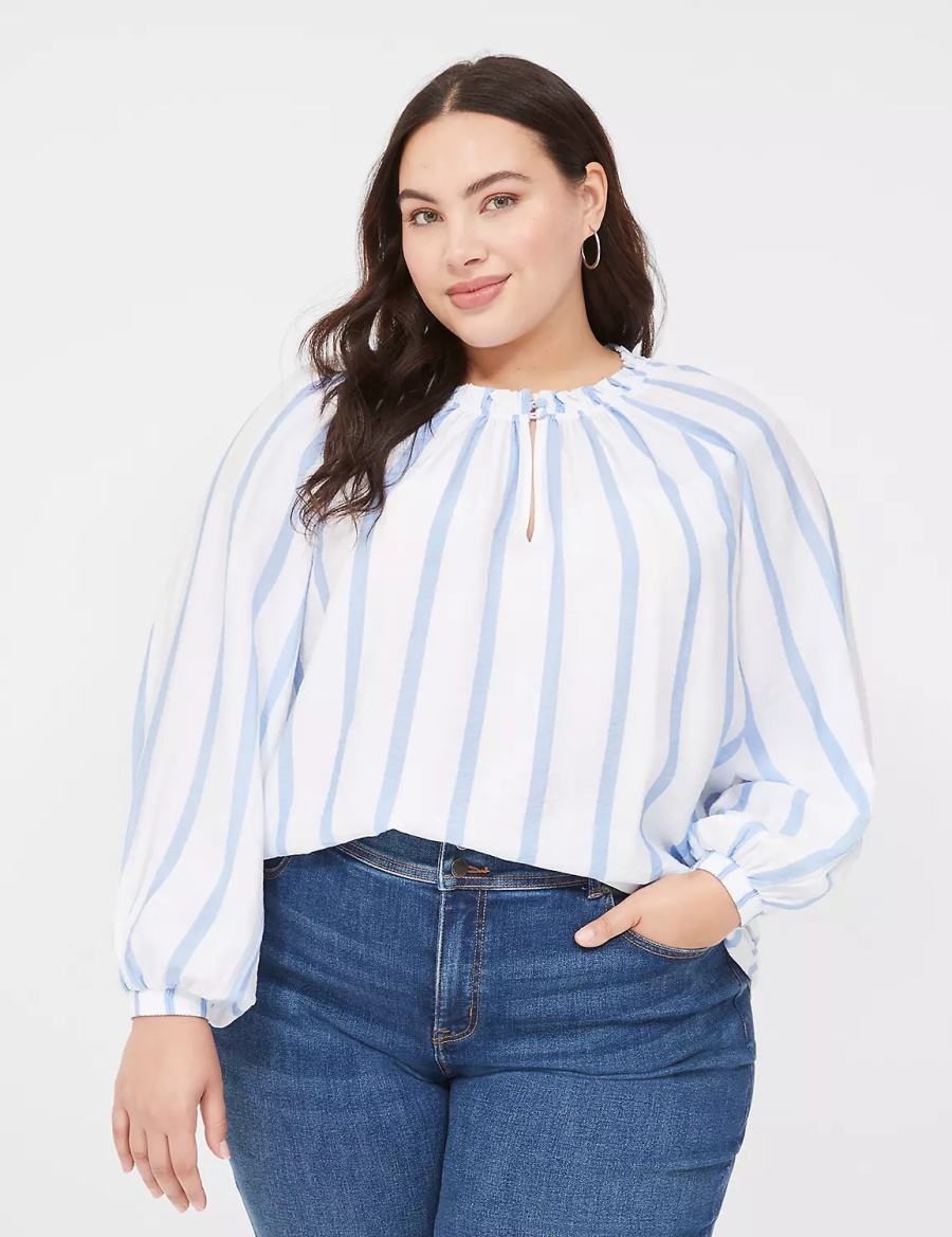 Blue Stripes Lane Bryant Swing-Sleeve Popover Women Blouse | IDE502AQ